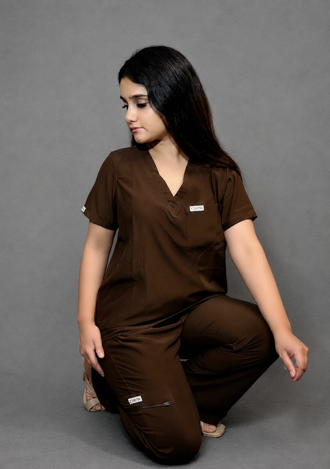 CHICITSA Espresso brown Medical Scrub Set