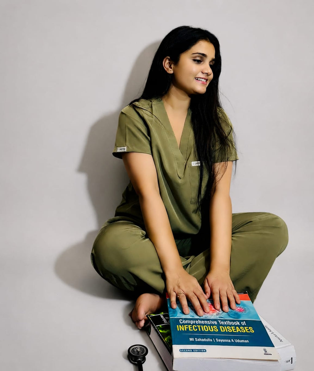 CHICITSA Olive Green Medical Scrub Set