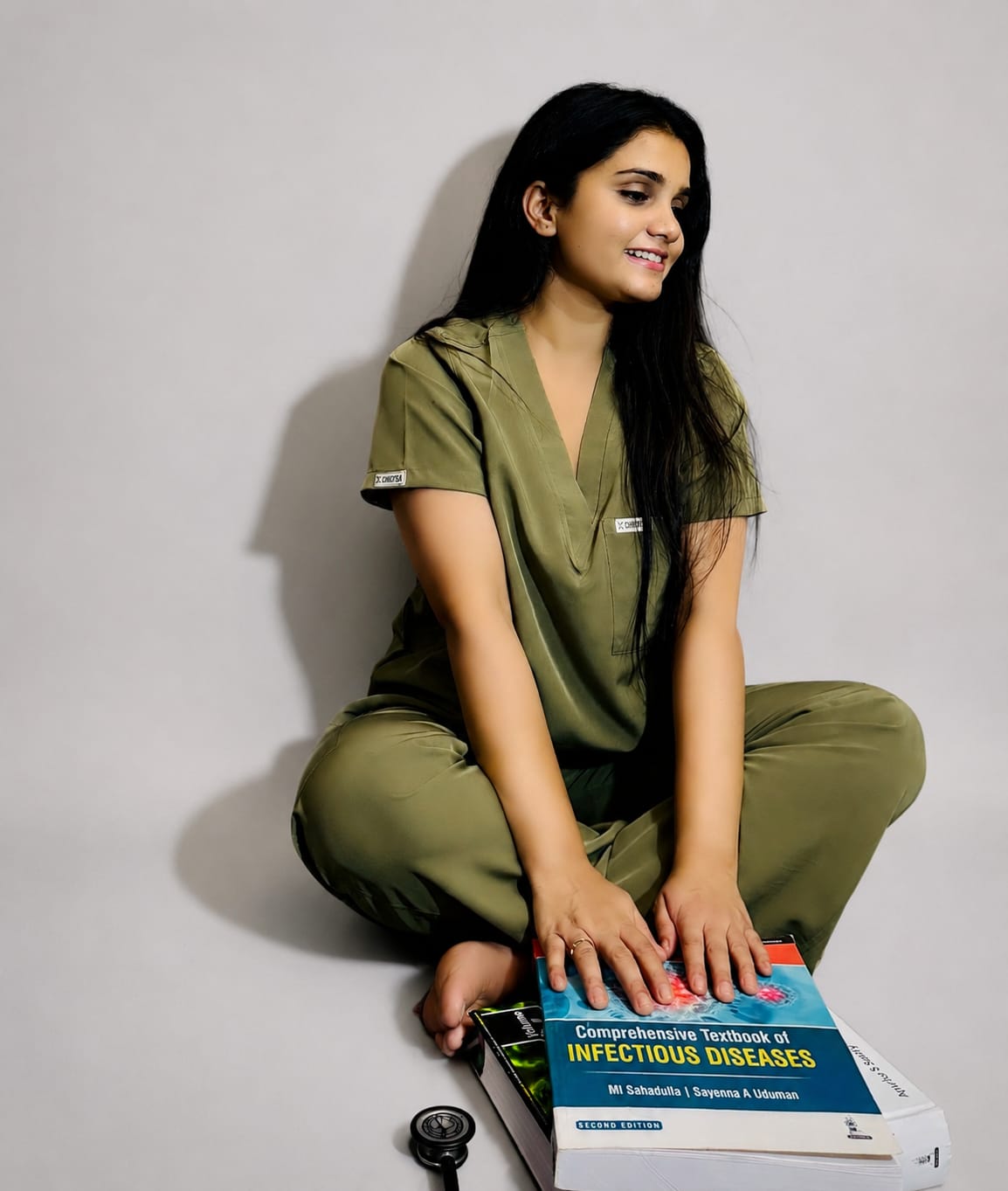 CHICITSA Olive Green Medical Scrub Set