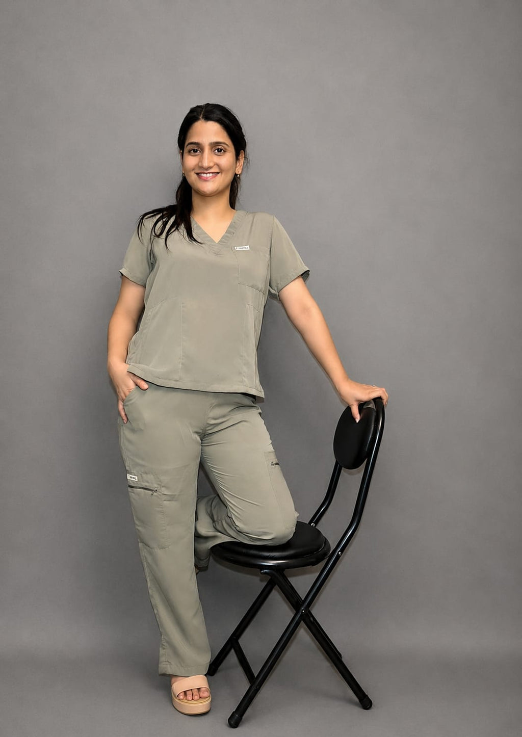 CHICITSA Stone Grey Medical Scrub Set