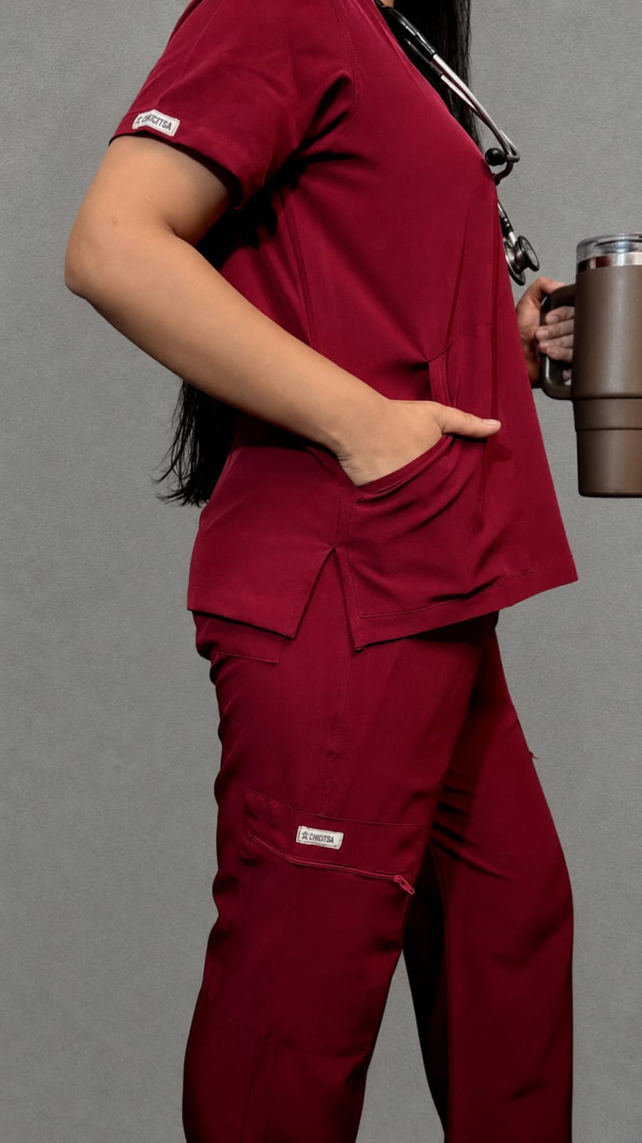 CHICITSA Cherry Red Medical Scrub Set