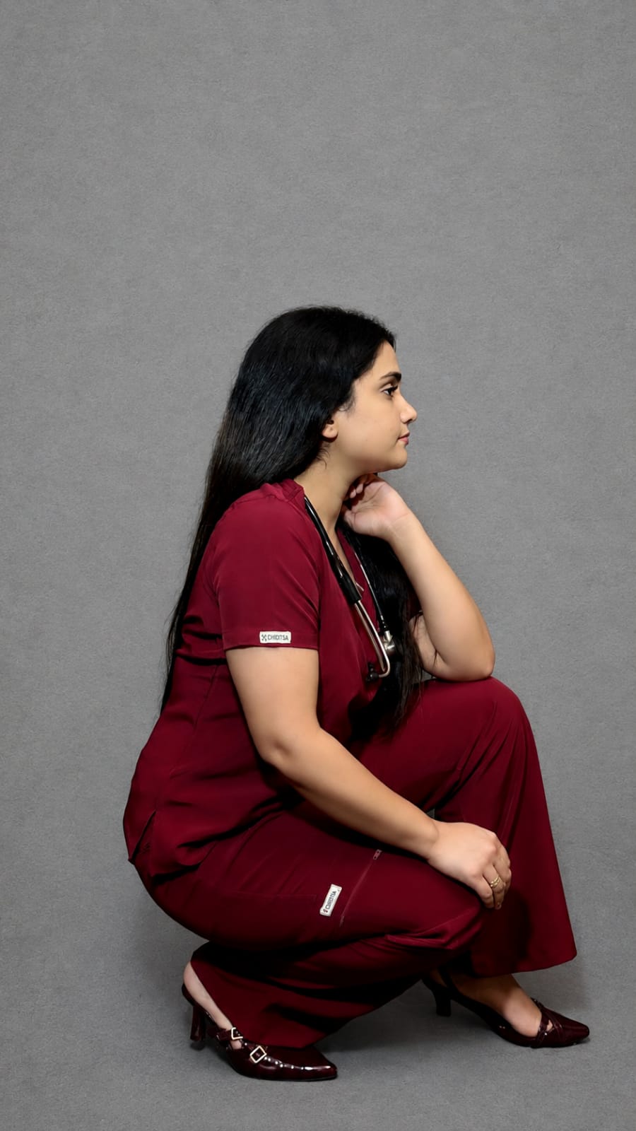 CHICITSA Cherry Red Medical Scrub Set