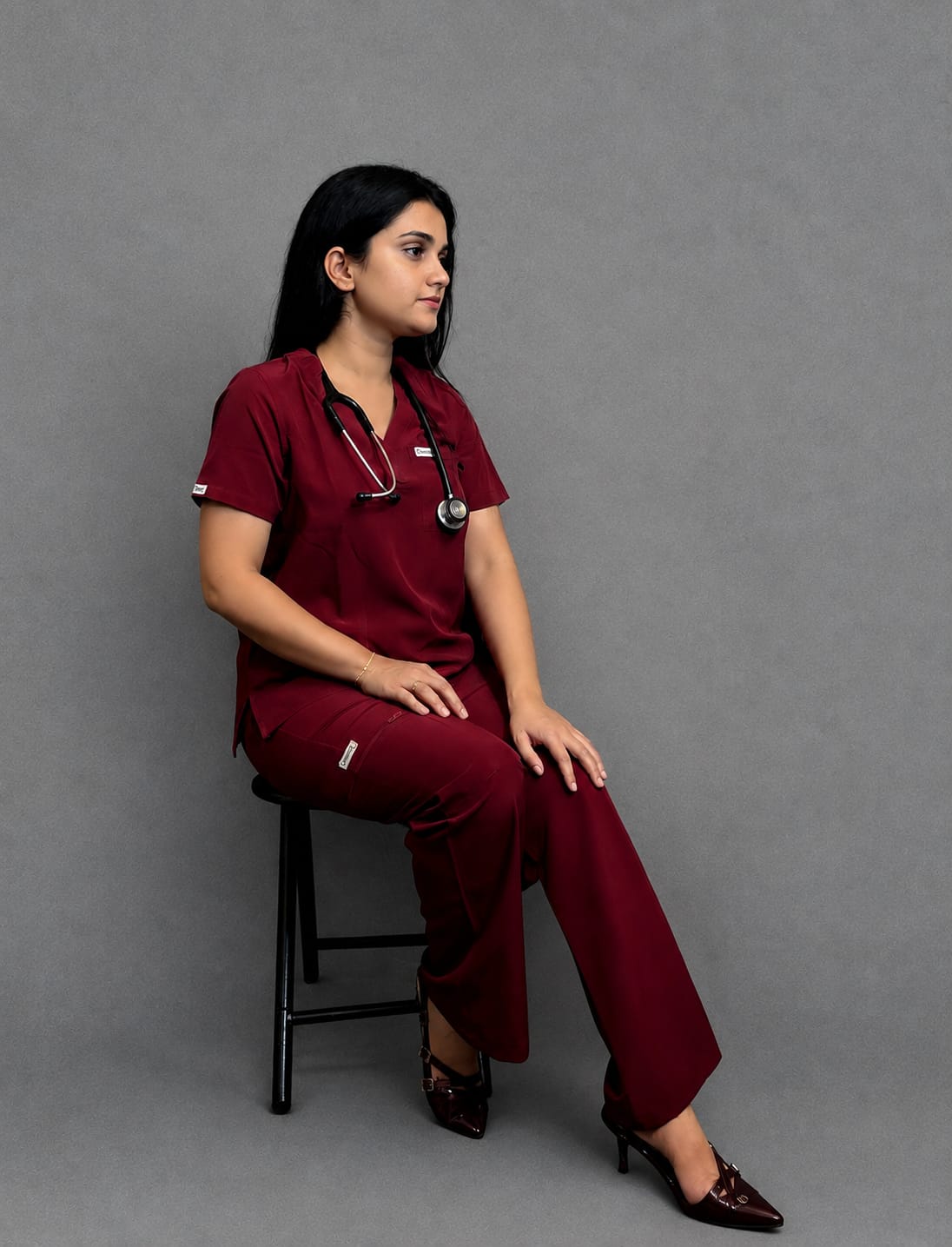 CHICITSA Cherry Red Medical Scrub Set