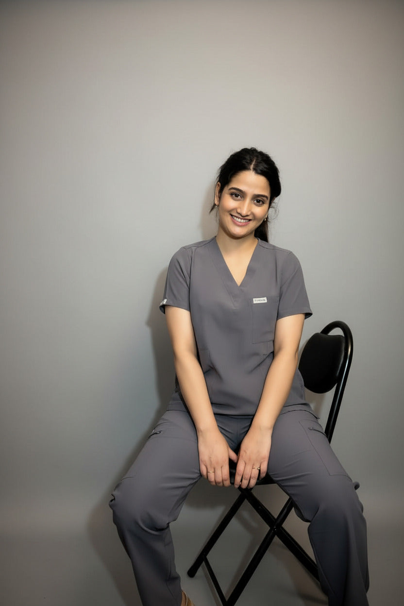 CHICITSA Charcoal gray Medical Scrub Set