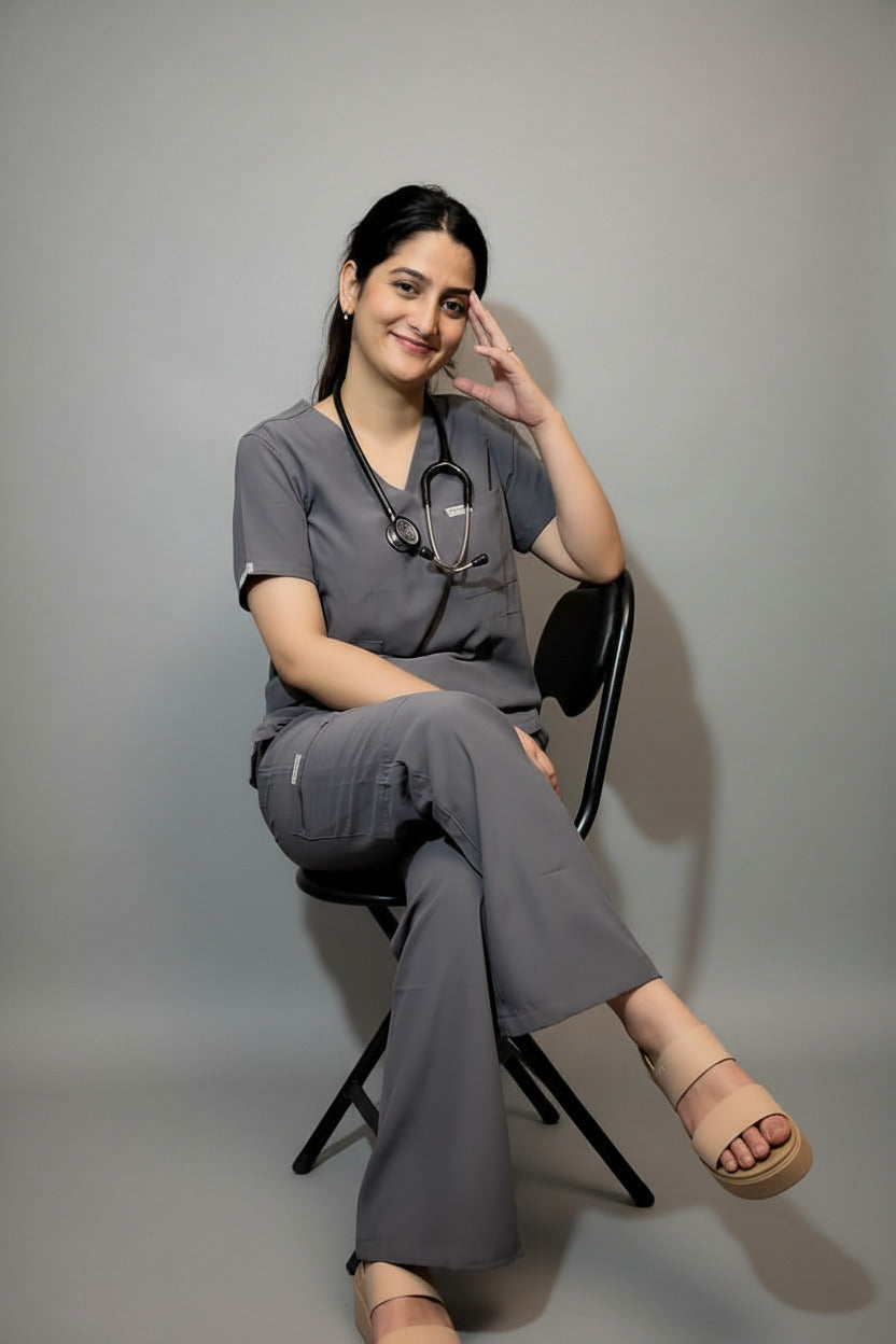 CHICITSA Charcoal gray Medical Scrub Set