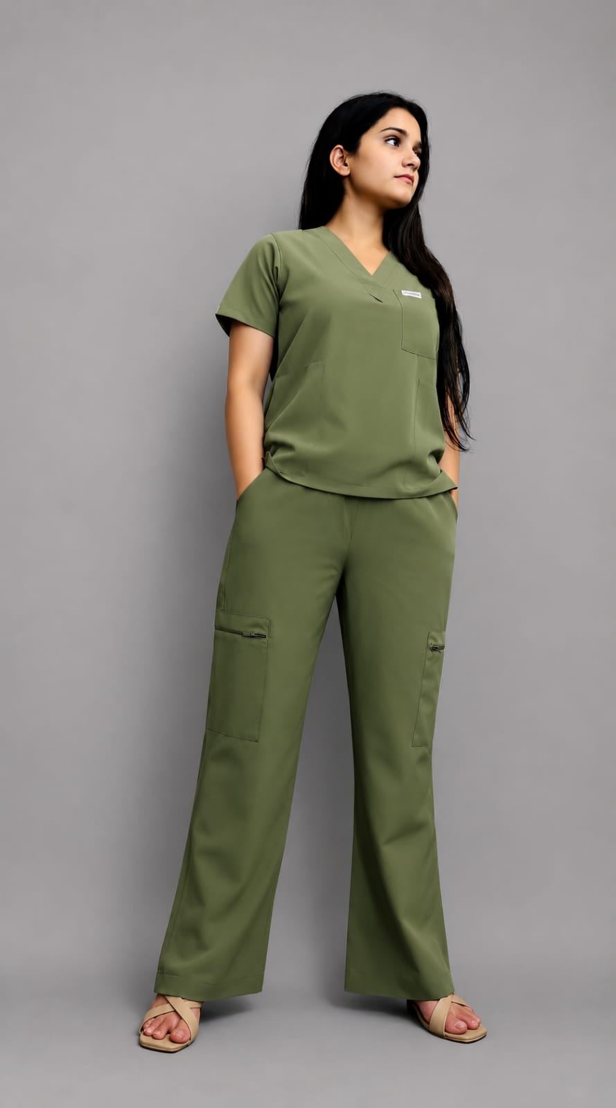 CHICITSA Olive Green Medical Scrub Set