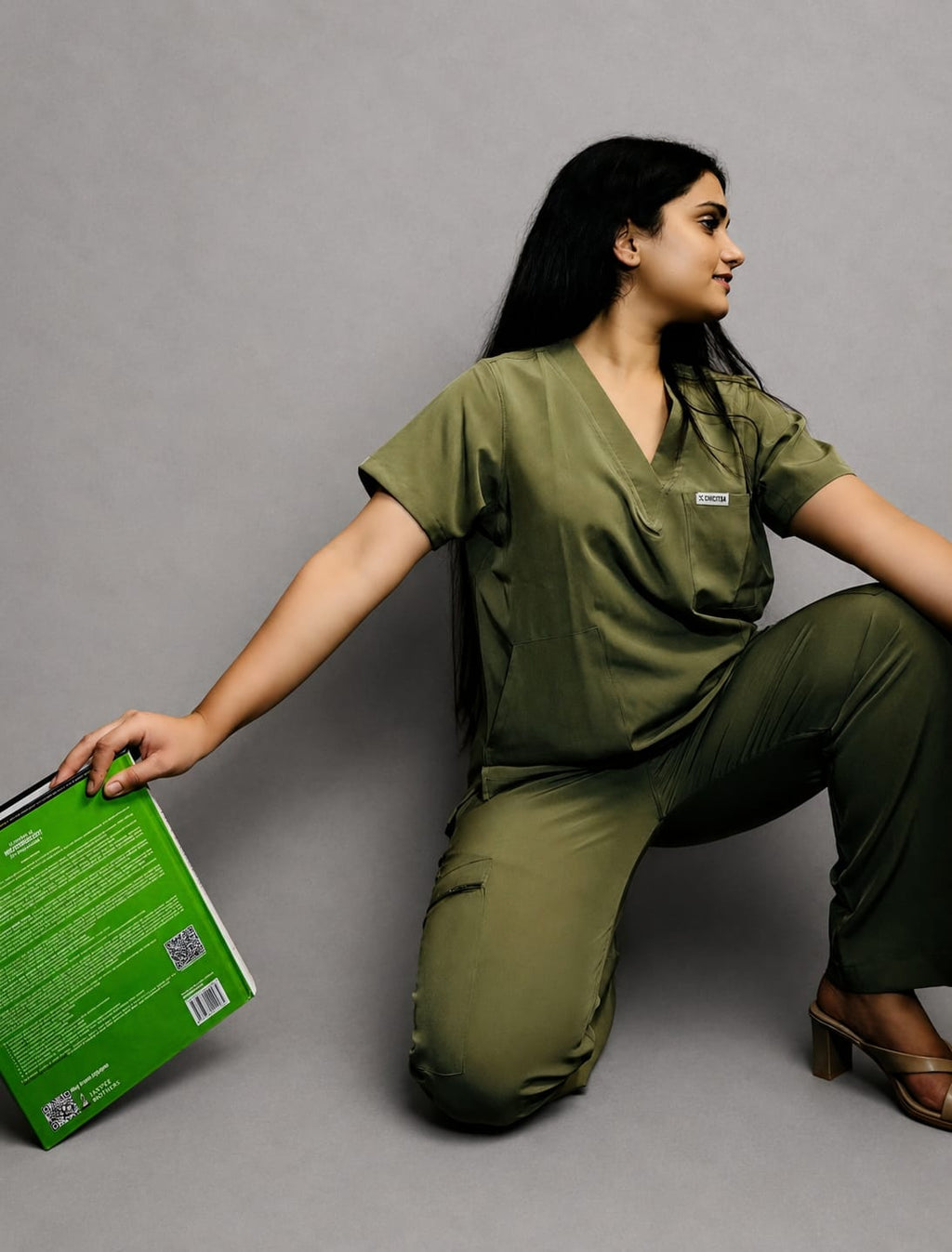CHICITSA Olive Green Medical Scrub Set