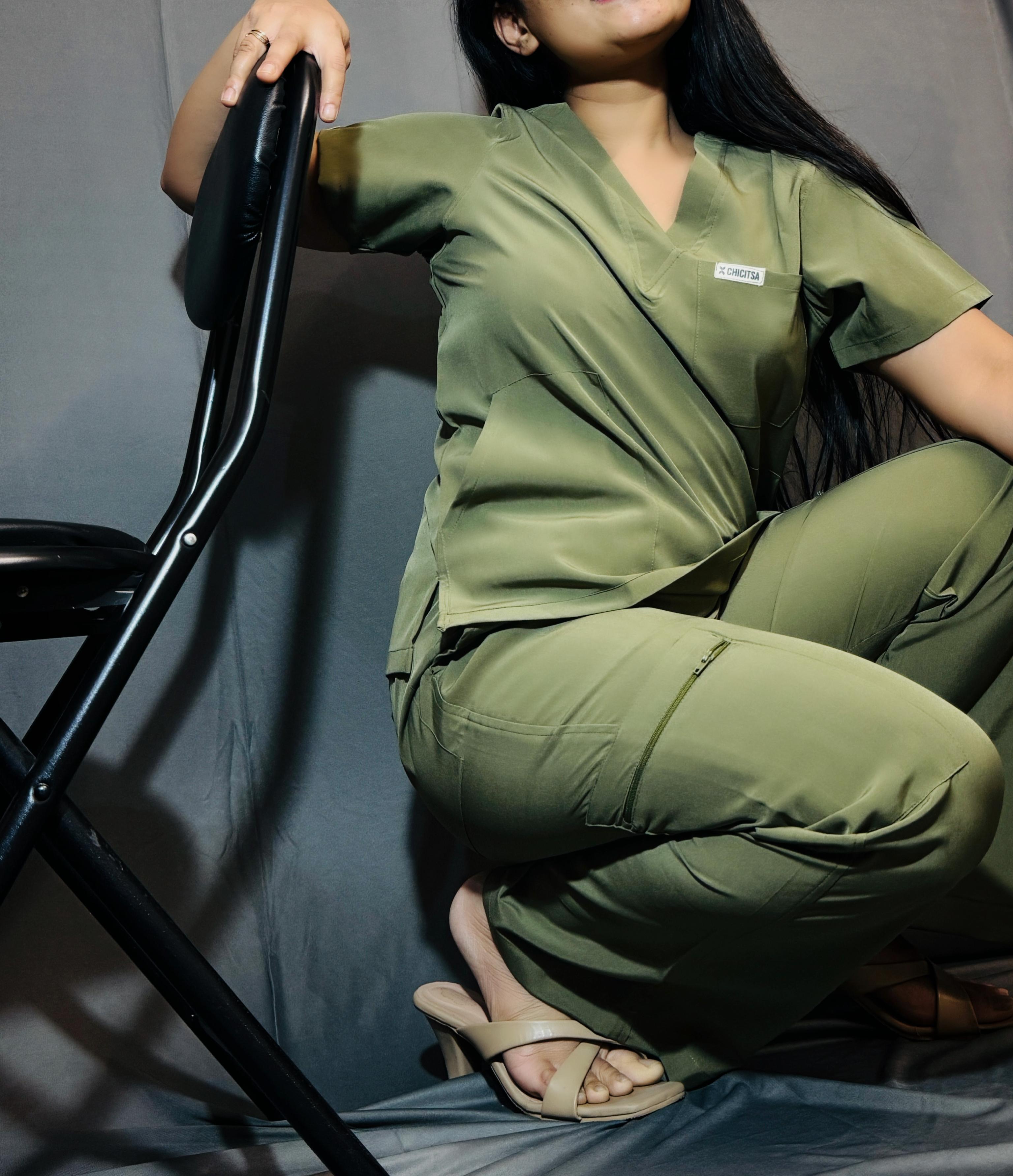 CHICITSA Olive Green Medical Scrub Set